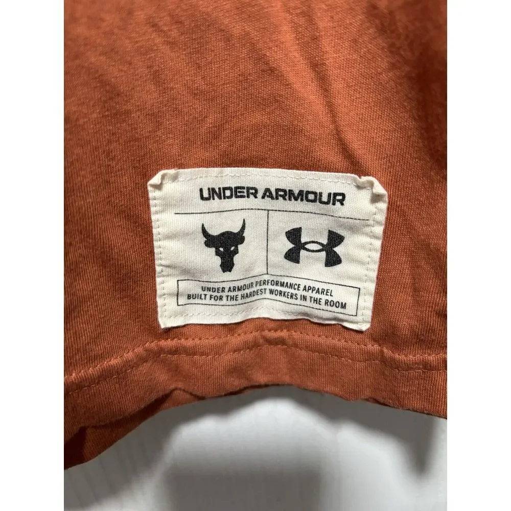 UA Project Rock Iron Paradise Training Dept Shirt Mens Large Orange Under Armour